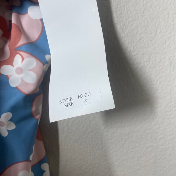 Esther Williams ModCloth 10 One Piece Swim Dress Shorts Blue Chic Let Fun Bloom - Picture 13 of 13